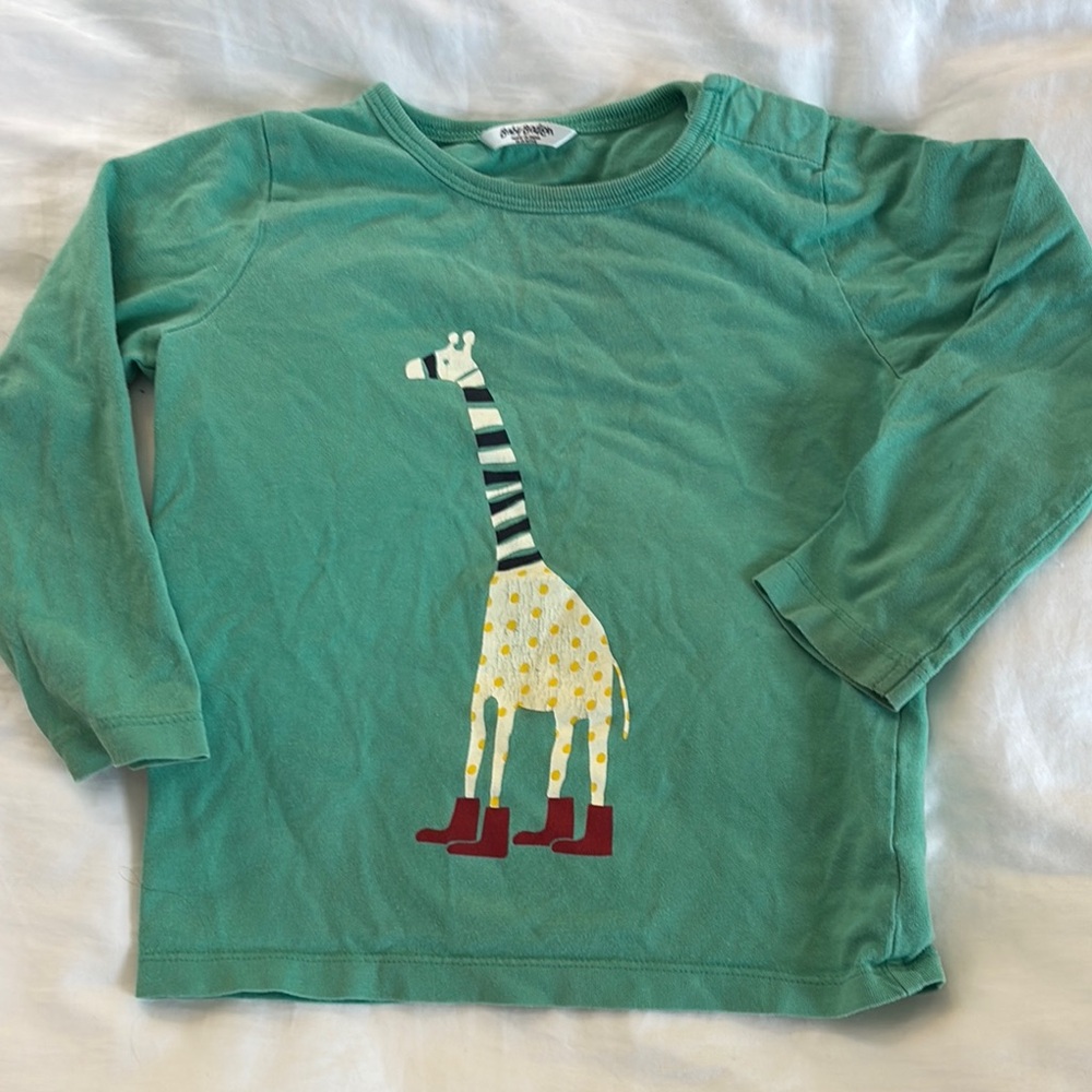 Mini Boden Green Long Sleeve Tee with Giraffe Design